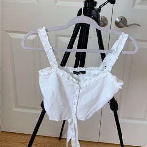 sundae muse cropped white frilly top
